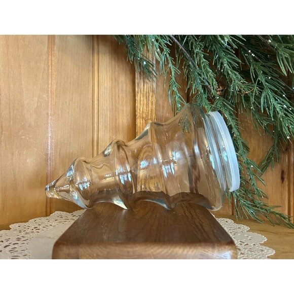 Vintage Libbey Clear Glass Medium Christmas Tree Jar Containers Plastic Bottom - Picture 3 of 4